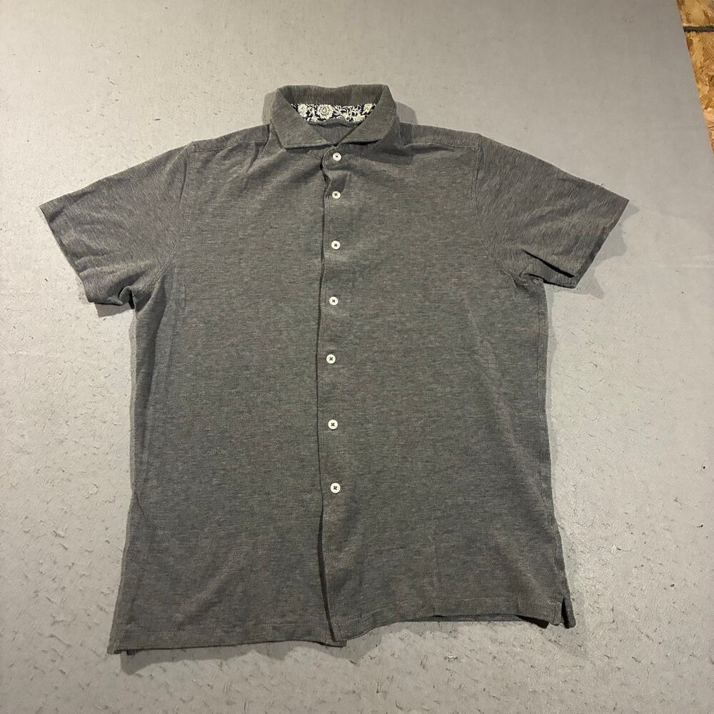 Bugatchi Polo Shirt Mens Medium Gray Collar Design Preppy Smart 100% Cotton